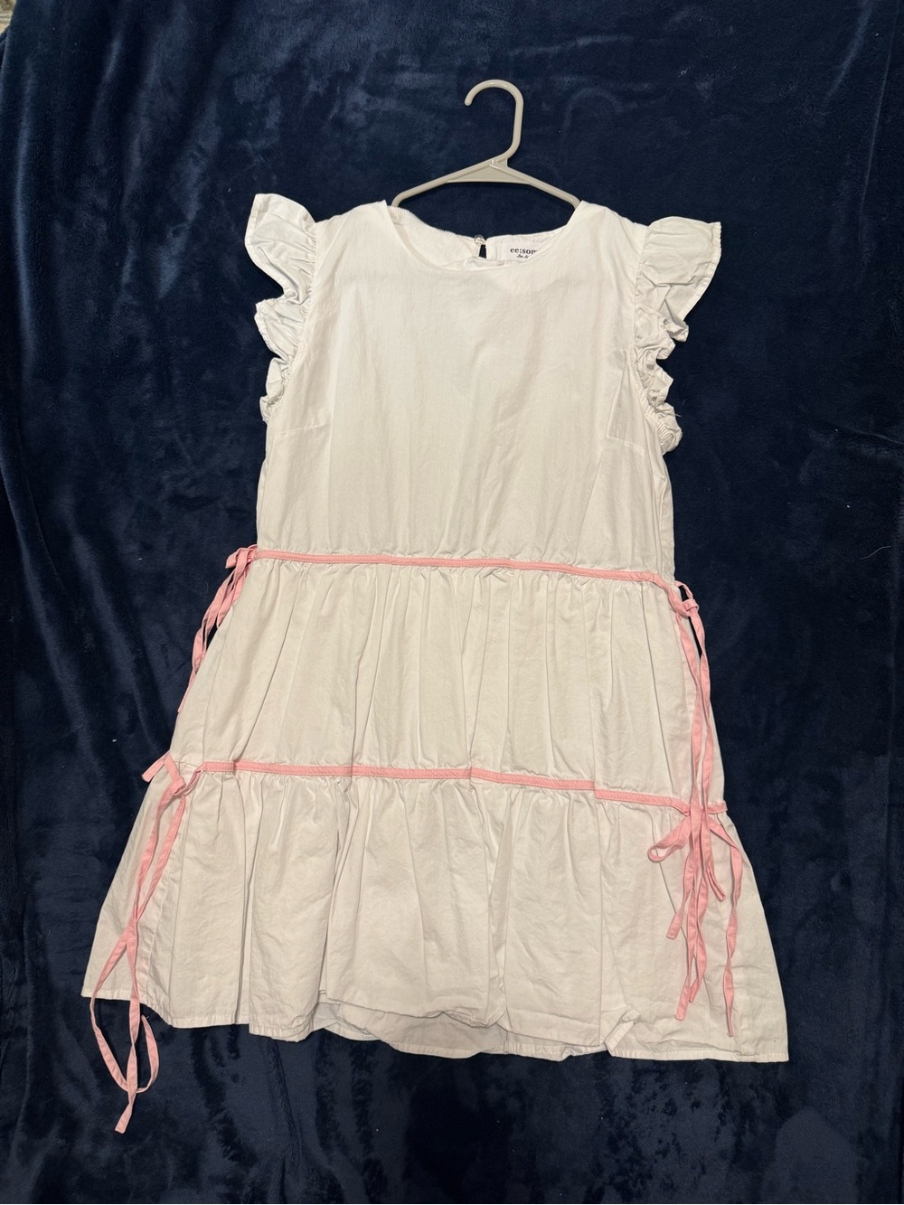 eesome Cream Mini Dress with Pink Ribbon Detail
